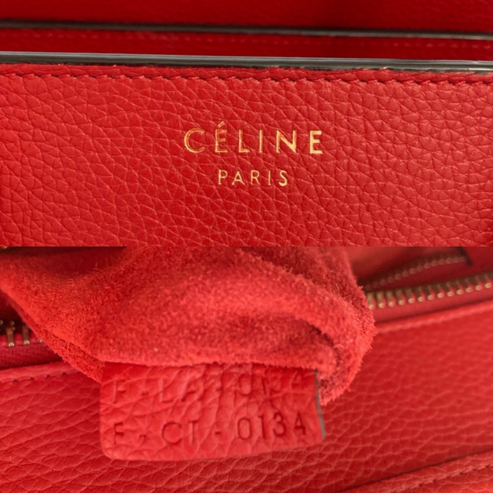 CELINE Micro Red Drummed Leather Luggage Tote Handbag - Picture 7 of 14